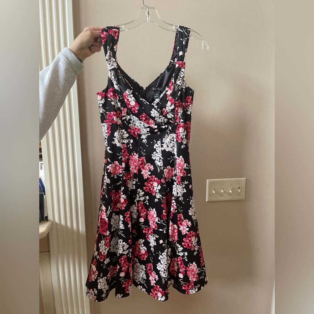NWT White House Black Market Floral Black and Pink Dress